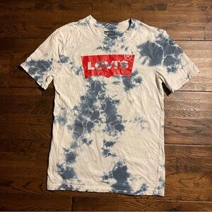 Levi's White and Blue Tie-Dye Tee